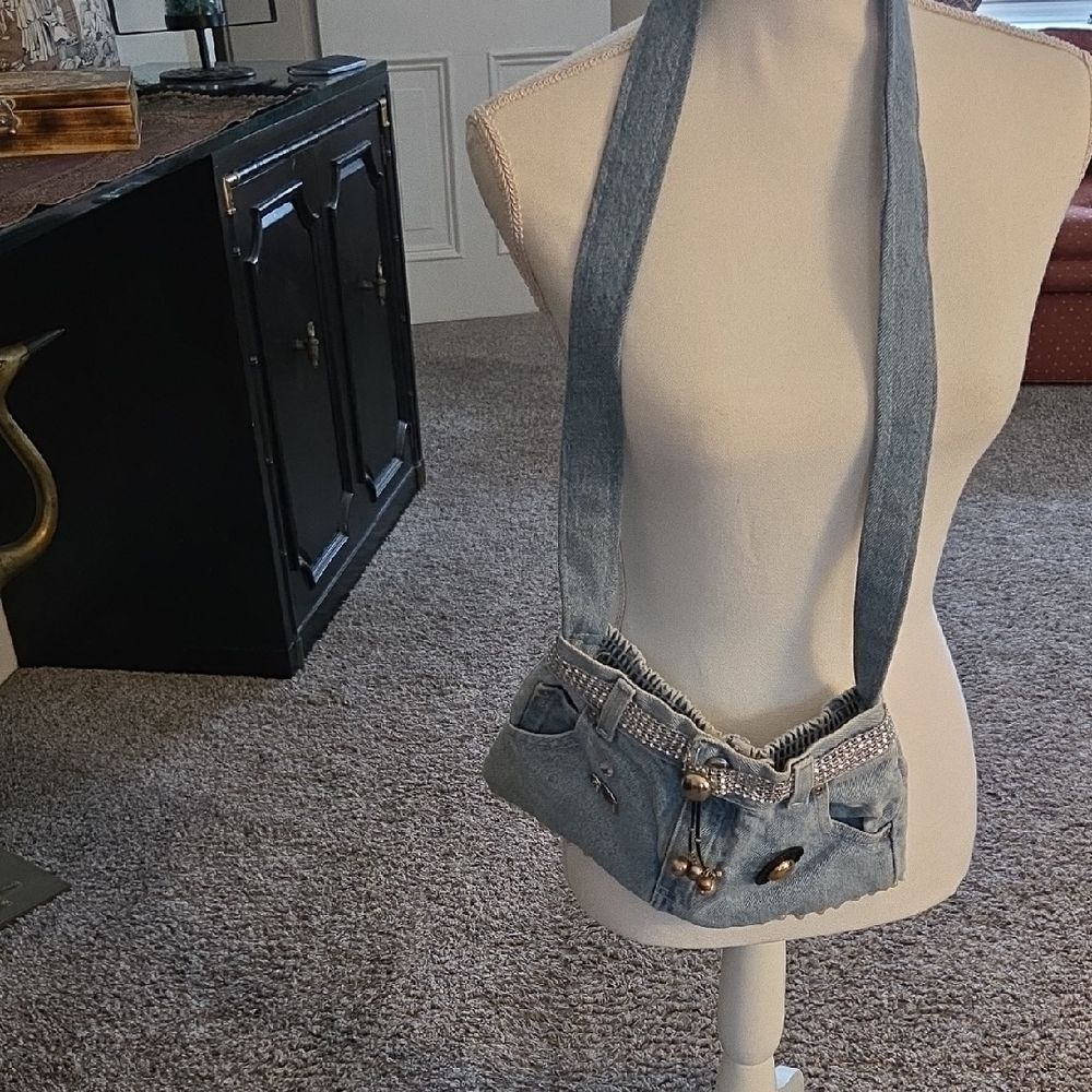 Denim Handbag with Embellishments - Picture 8 of 10